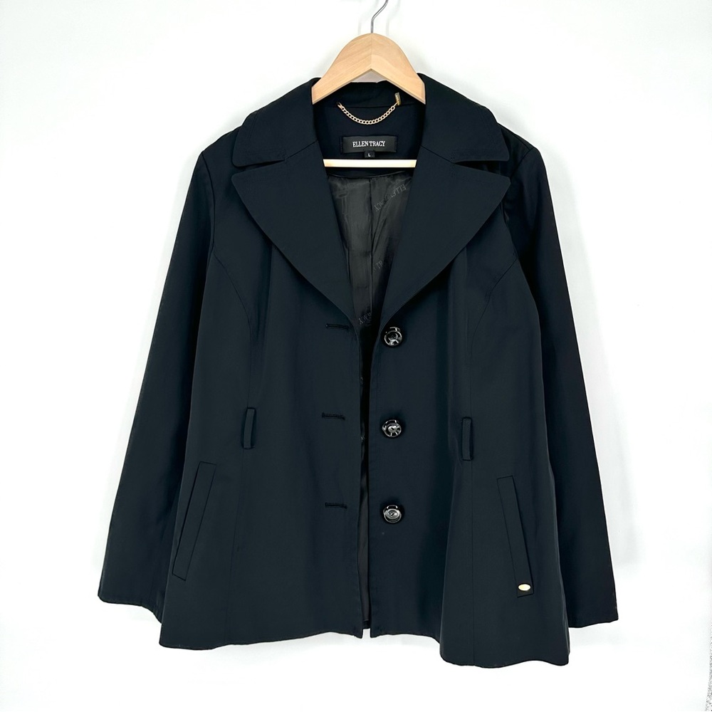 Ellen Tracy Rain Jacket, Black, Size Large